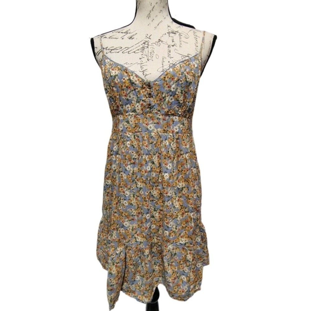 Country Cottagecore Floral Sundress L Mini Adjustable Straps Ruffle Sweetheart
